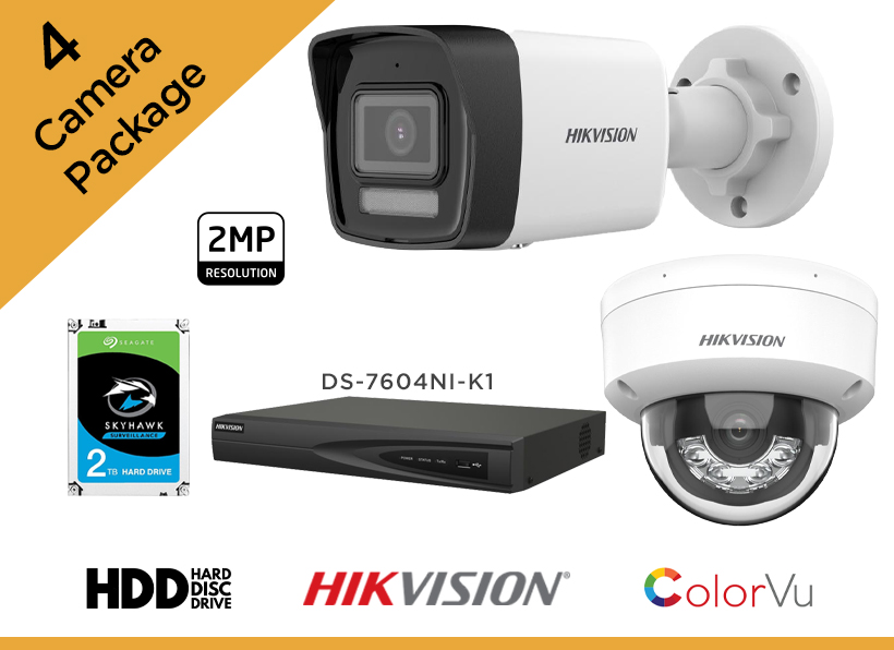 Hikvision 2MP CCTV Camera Package - Set of 4 IP Camera